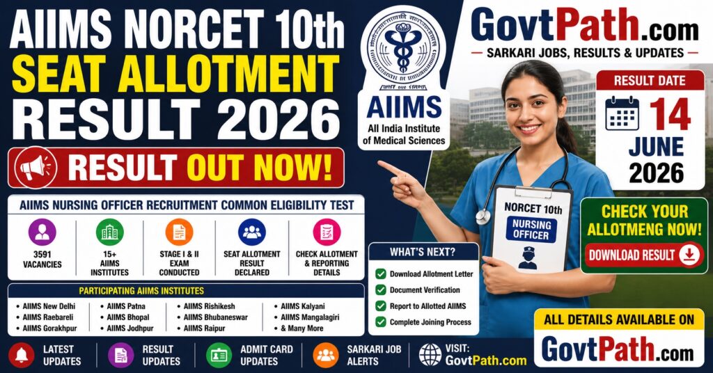 AIIMS NORCET 10th Phase Seat Allotment Result 2026