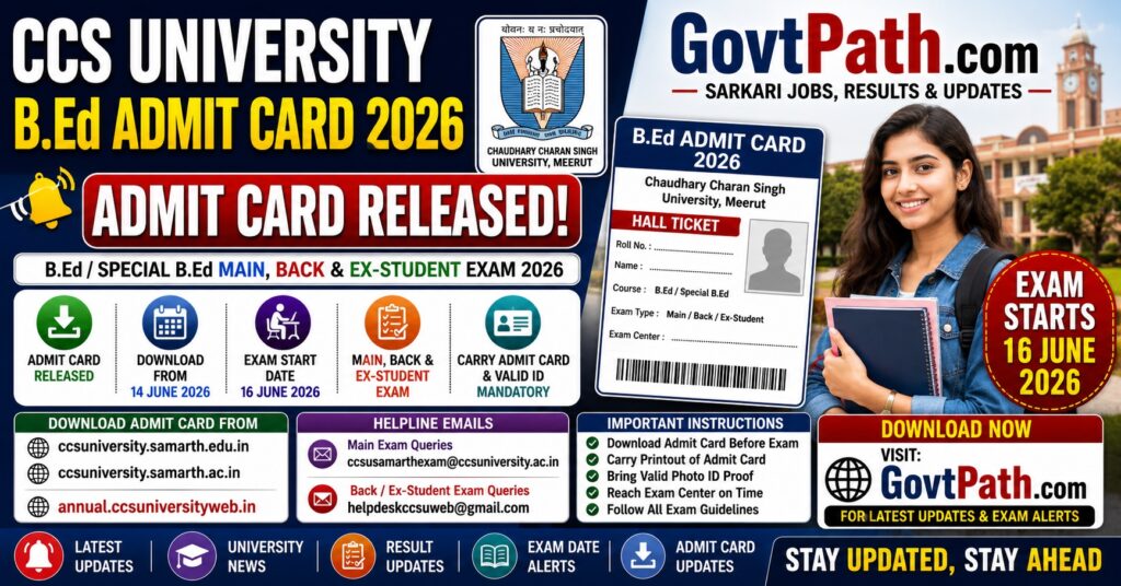 CCS University B.Ed Admit Card 2026 Released