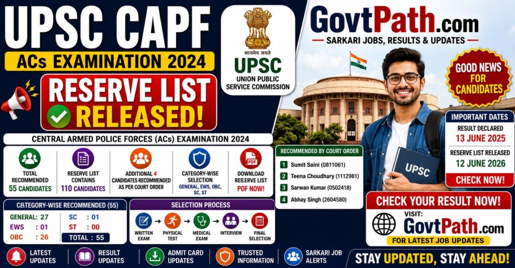 UPSC CAPF ACs 2024 Reserve List